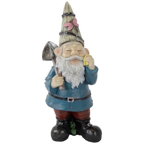 Gnome with Shovel Outdoor Garden Statue - 15.25"