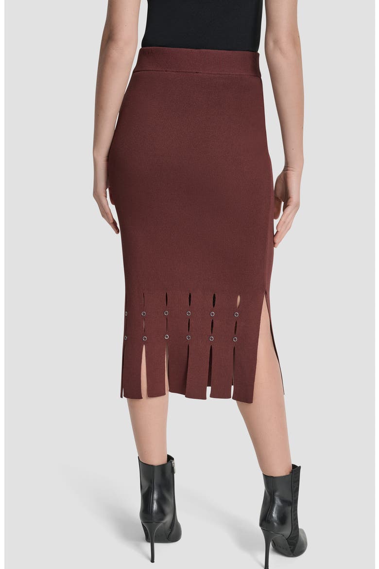 Grommet Trim Fringe Hem Sweater Midi Skirt, Alternate, color, BITTER CHOCOLATE