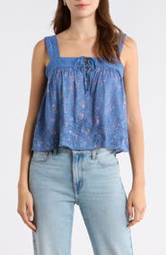 Lucky Brand Ditsy Floral Embroidered Lace Trim Swing Tank