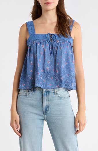 Ditsy Floral Embroidered Lace Trim Swing Tank