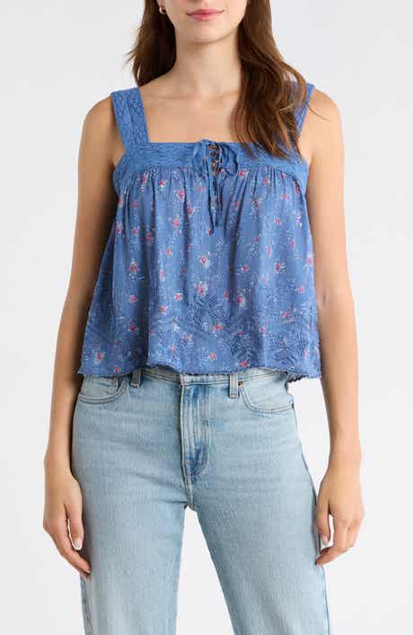 Ditsy Floral Embroidered Lace Trim Swing Tank