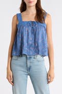 Lucky Brand Ditsy Floral Embroidered Lace Trim Swing Tank