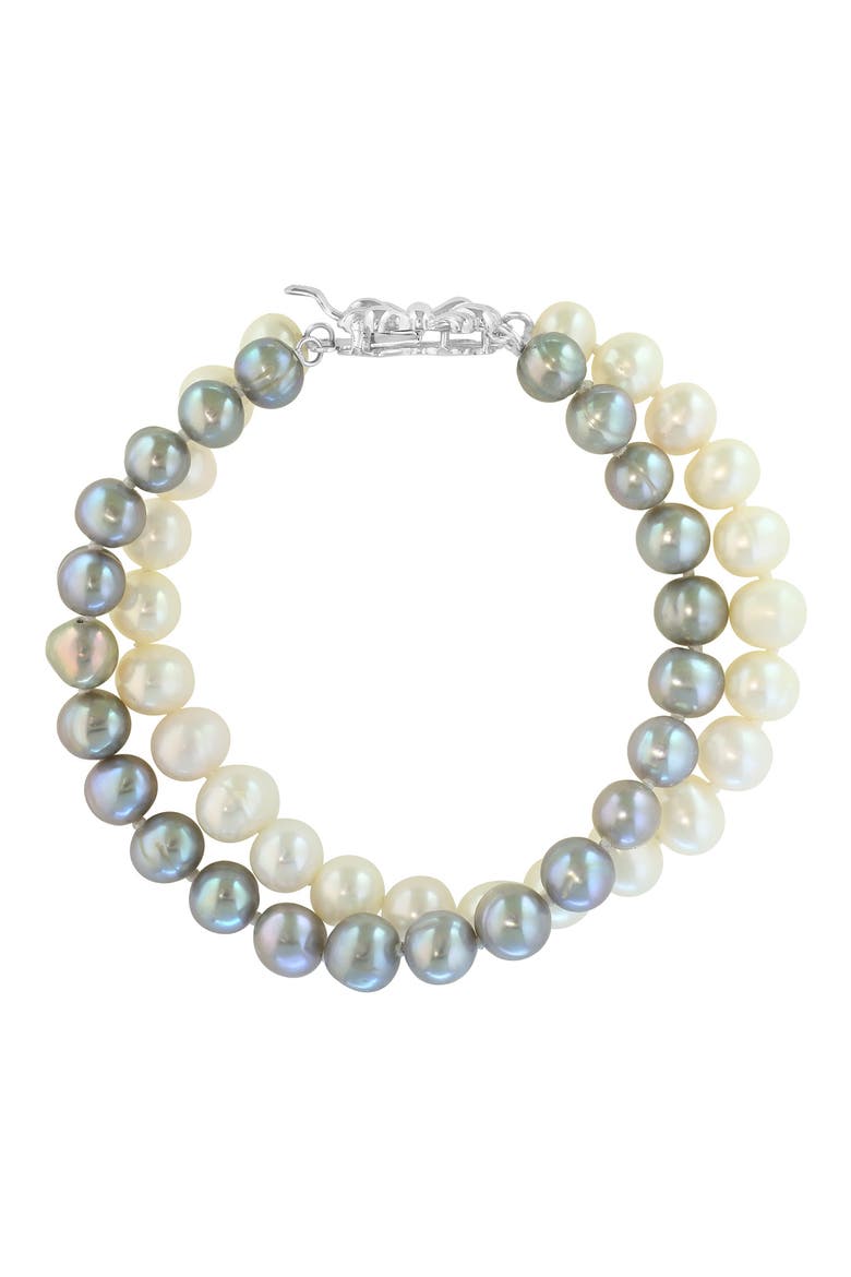 Sterling Silver Freshwater Pearl Double Strand Bracelet, Main, color, WHITE