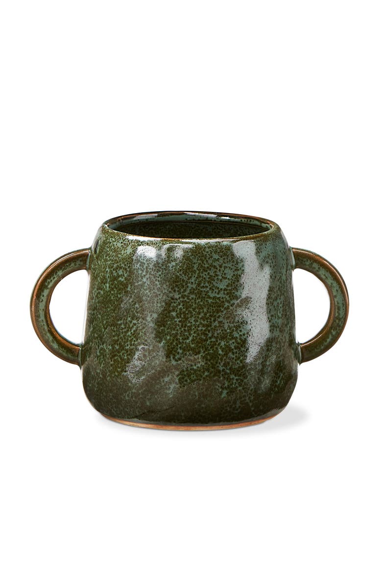 tag Handled Small Green Ceramic Planter Pot Easy to Clean Decor, Main, color, Green