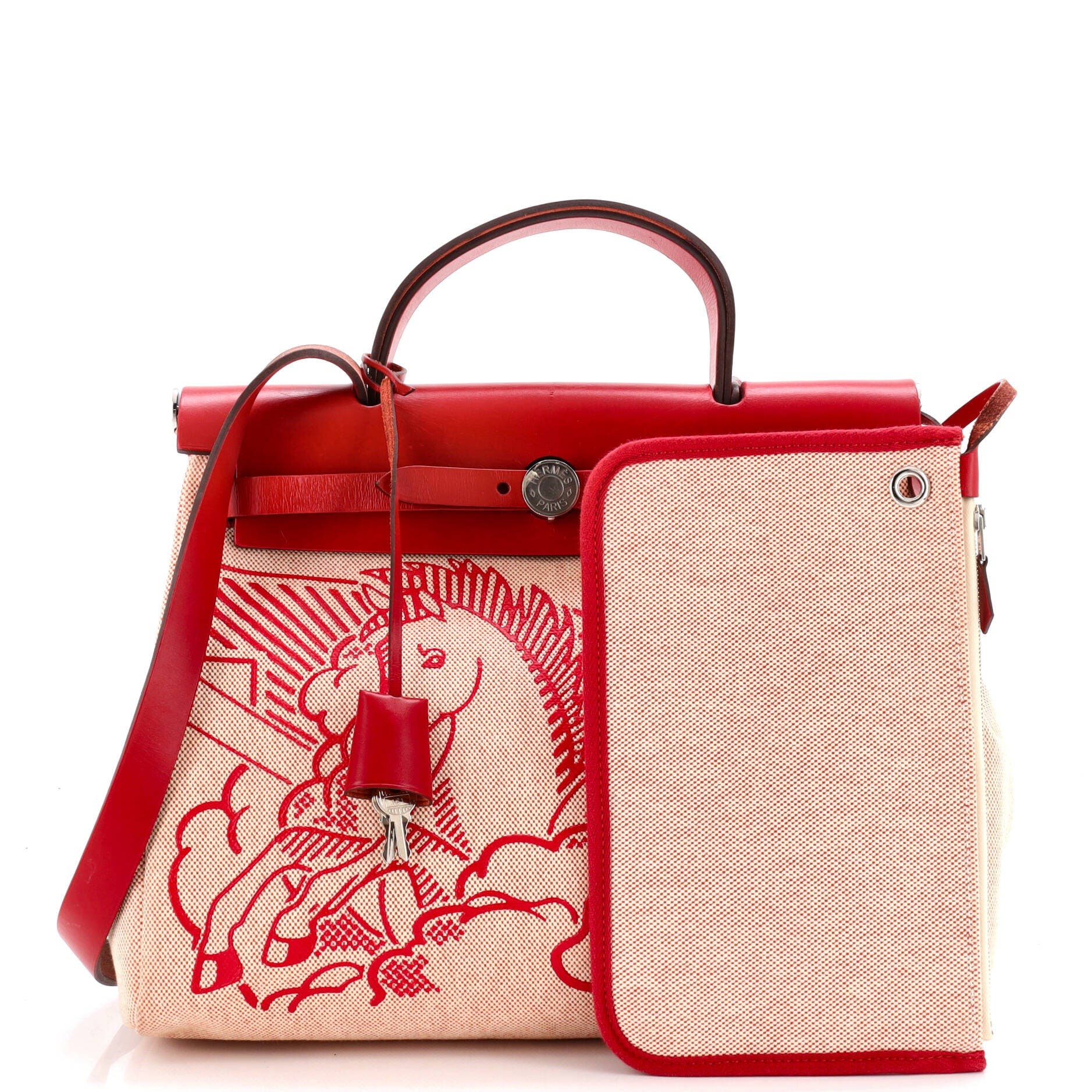 Pre-Owned Hermes Herbag Zip Pegase Pop Toile and Leather 31, Alternate, color, Rouge Piment