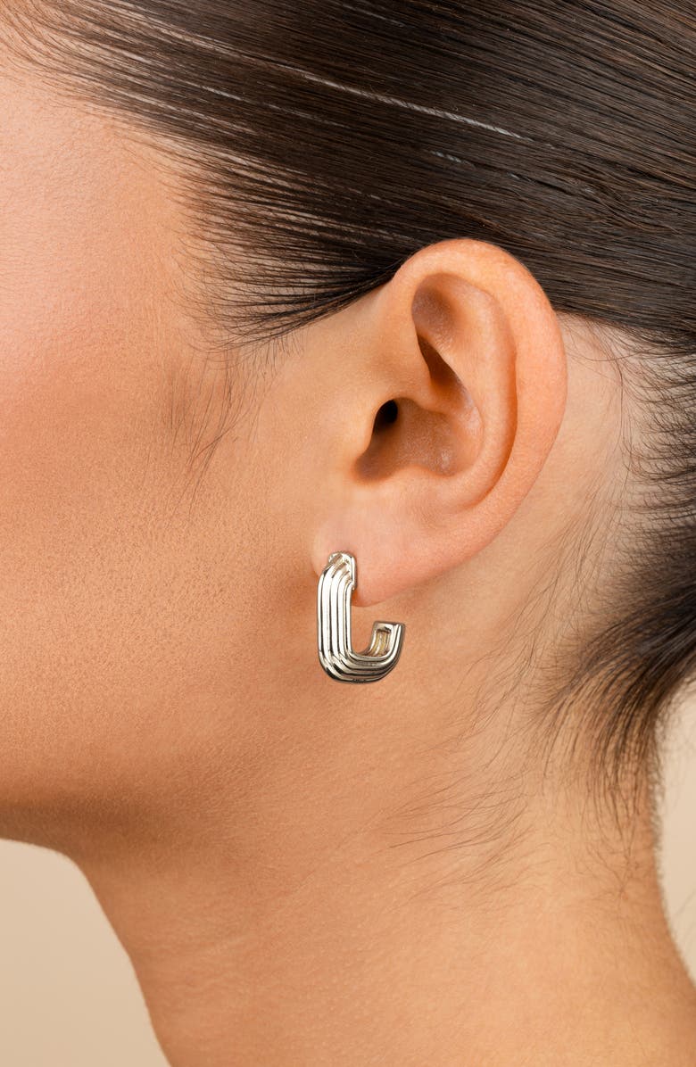 Sterling Forever Briella Rib Hoop Earrings, Alternate, color, Silver