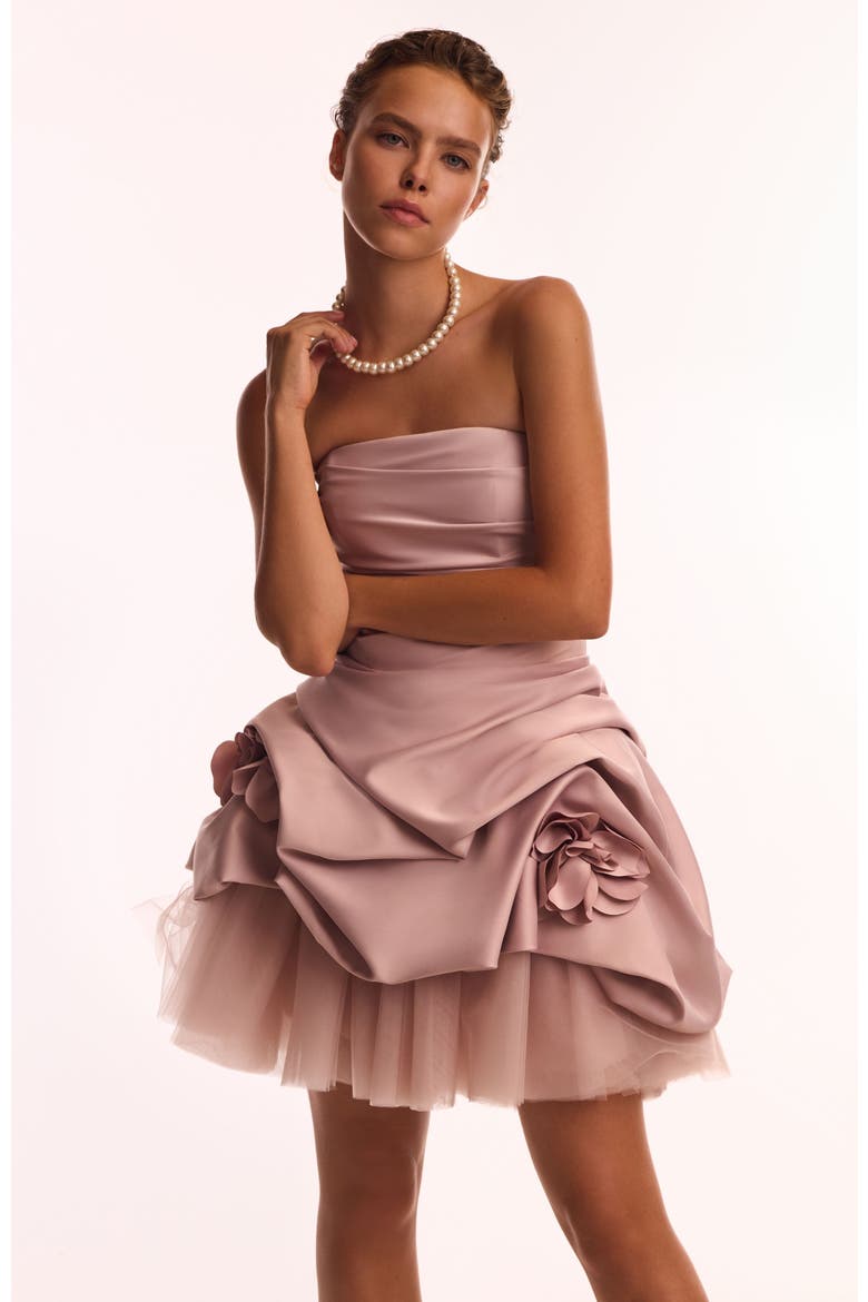 Strapless Rosette Formal Occasion Mini Dress in Misty Rose, Alternate, color, Misty Rose