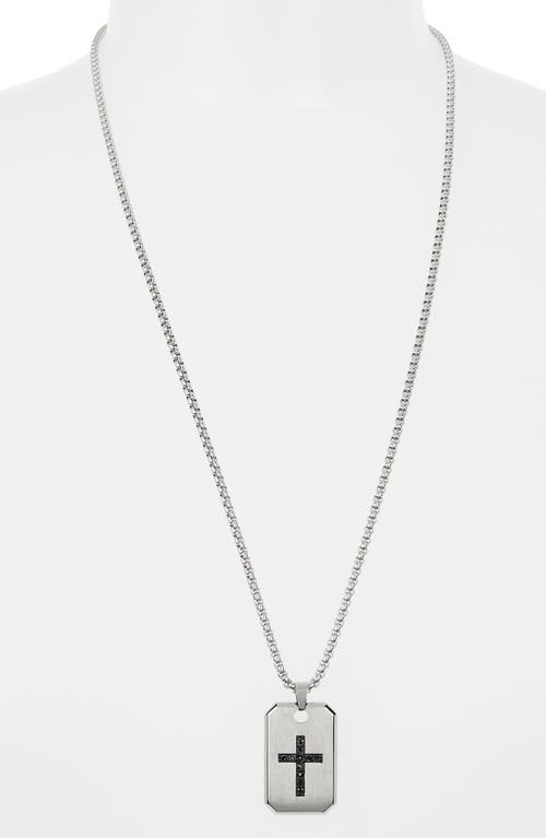 American Exchange Stainless Steel Cross Dog Tag Pendant Necklace In Silver