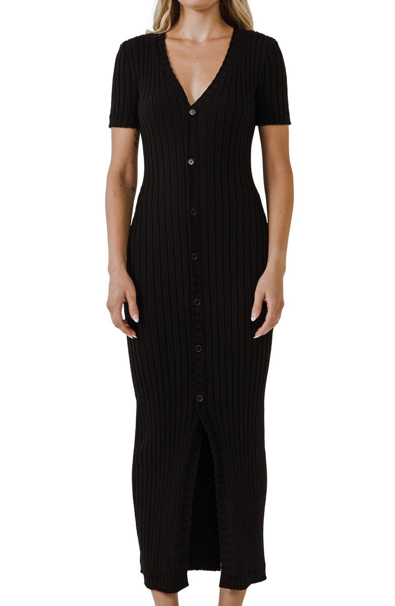 Endless Rose Button Front Knit Maxi Dress, Alternate, color, Black