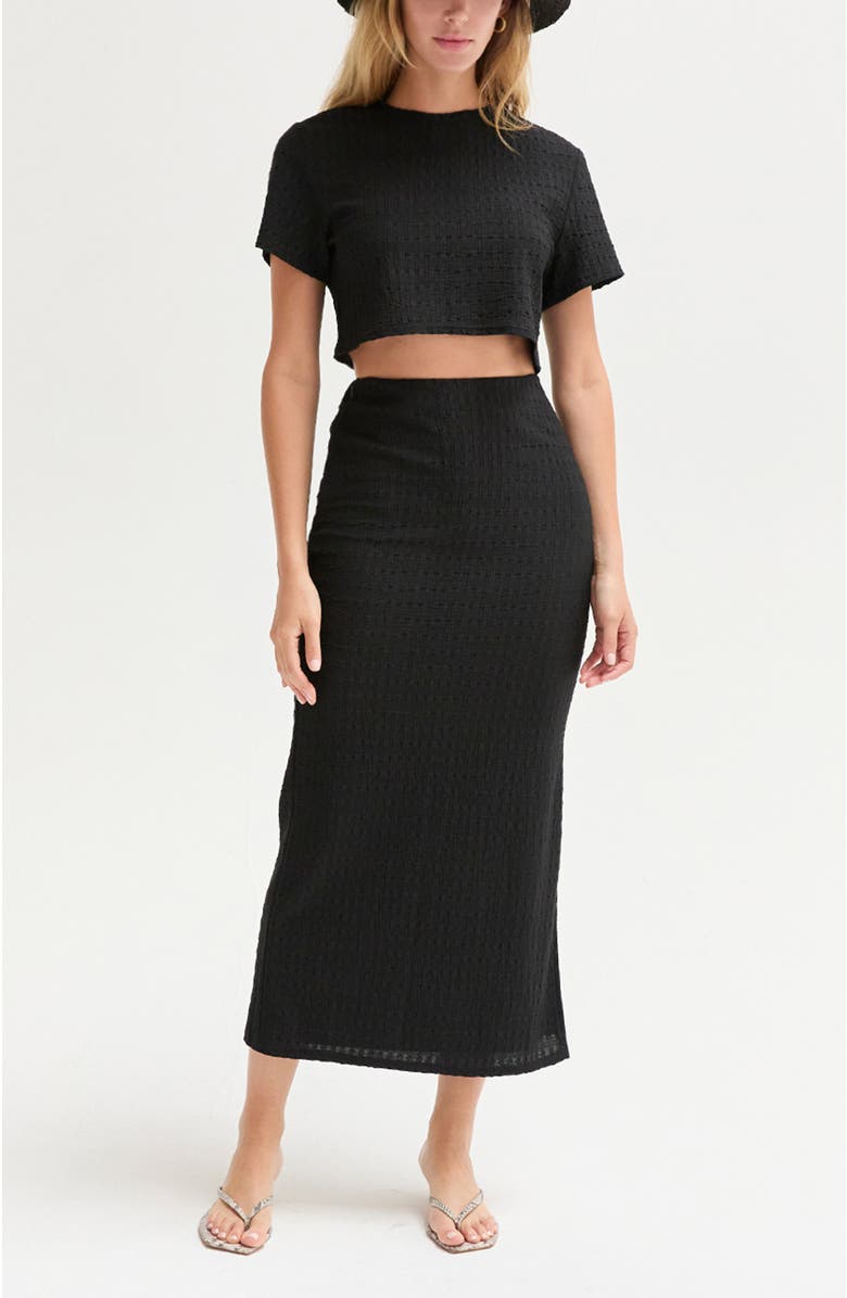 CRESCENT Textured Knit Two Piece Skirt Set, Main, color, Black