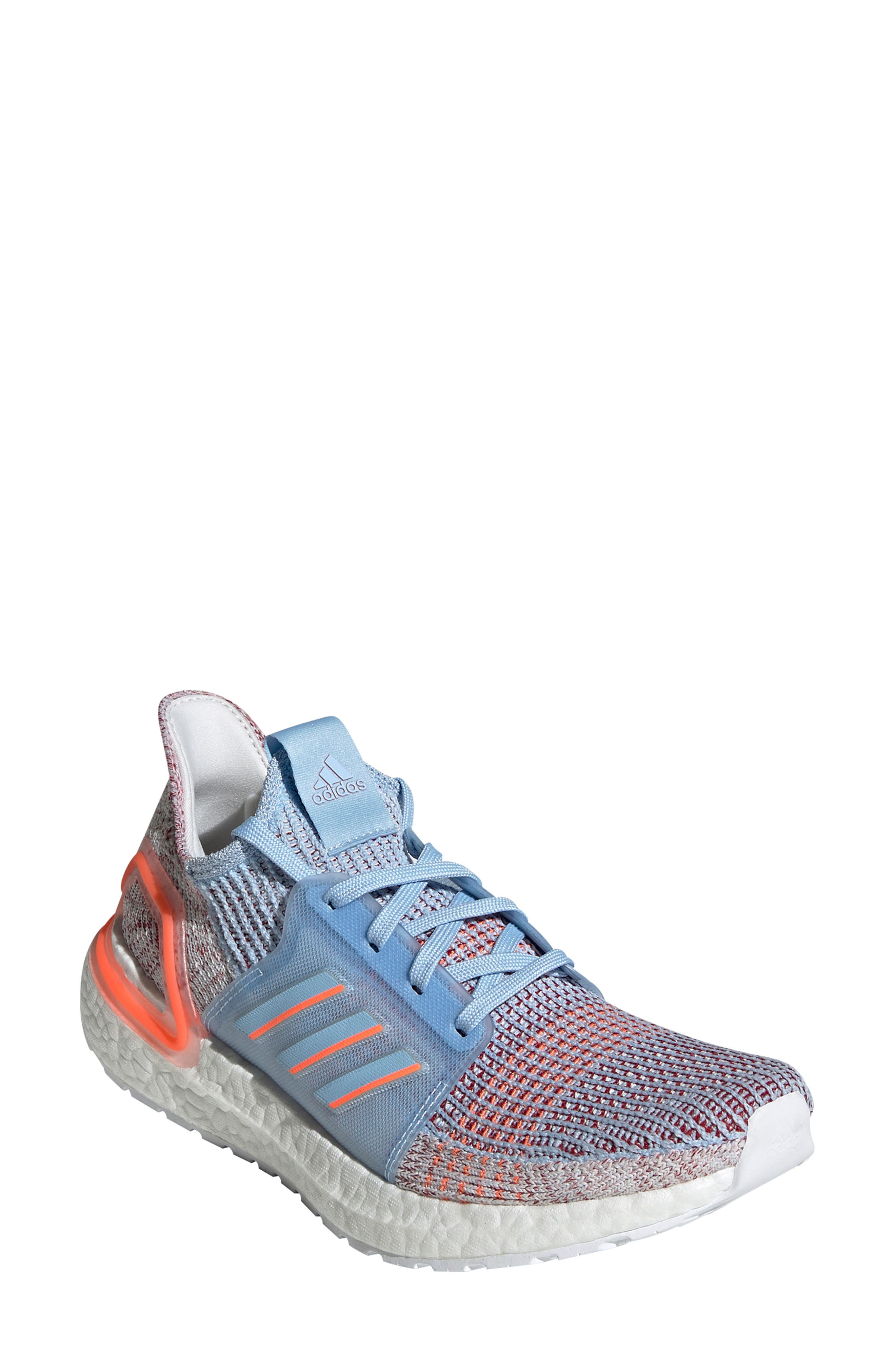 UltraBoost 19 Running Shoe, Main, color, GLOW BLUE/ HI-RES CORAL