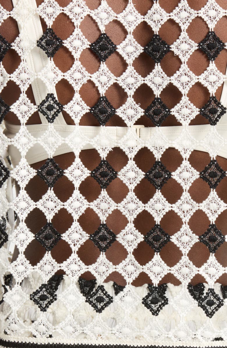 Ramy Brook Betty Crop Open Stitch Cover-Up Shirt, Alternate, color, Black/ Sandstone Crochet