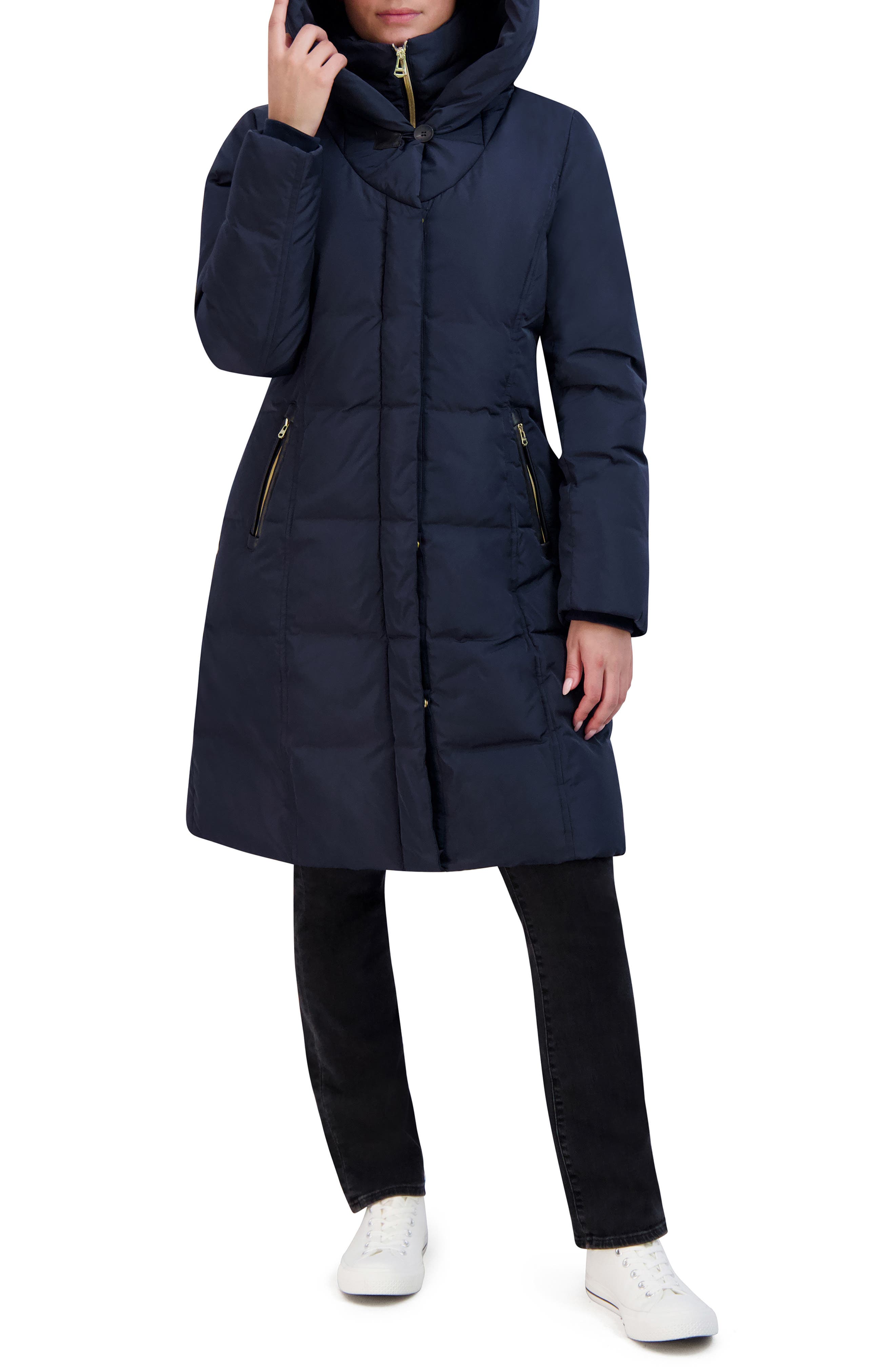 Cole Haan Taffeta Quilted Puffer Coat with Bib