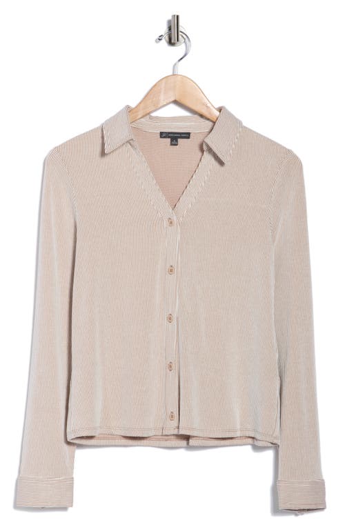 Adrianna Papell Stripe Crop Button-up Shirt In Neutral