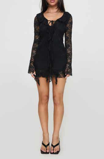 Braun Embroidered Lace Long Sleeve Minidress