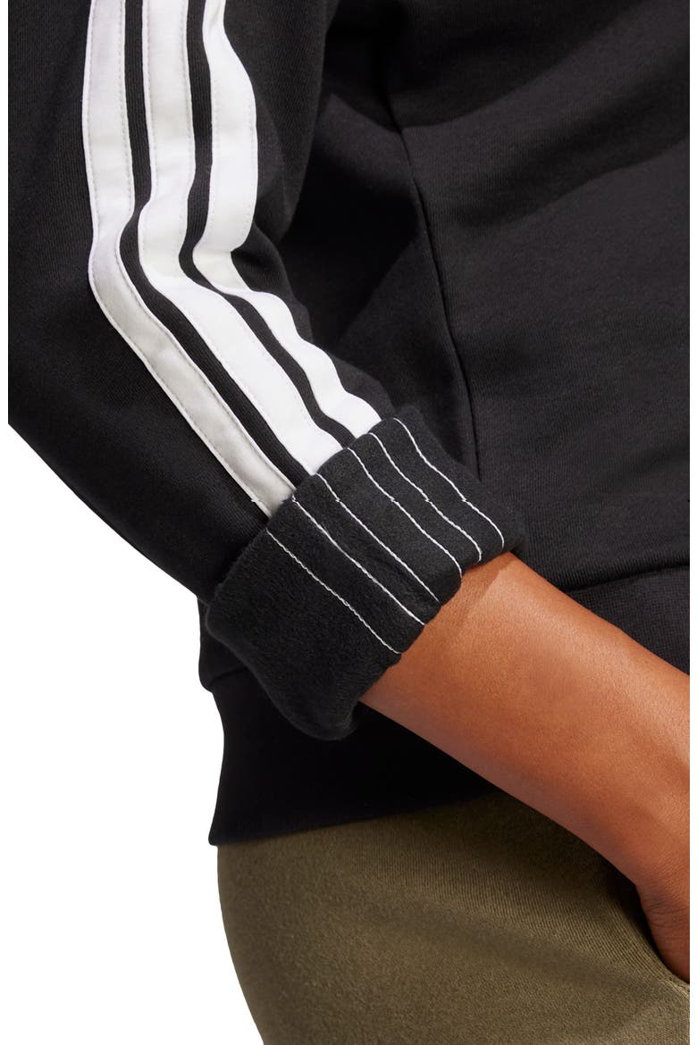 Essentials 3-Stripes Fleece Sweatshirt, Alternate, color, BLACK/ WHITE