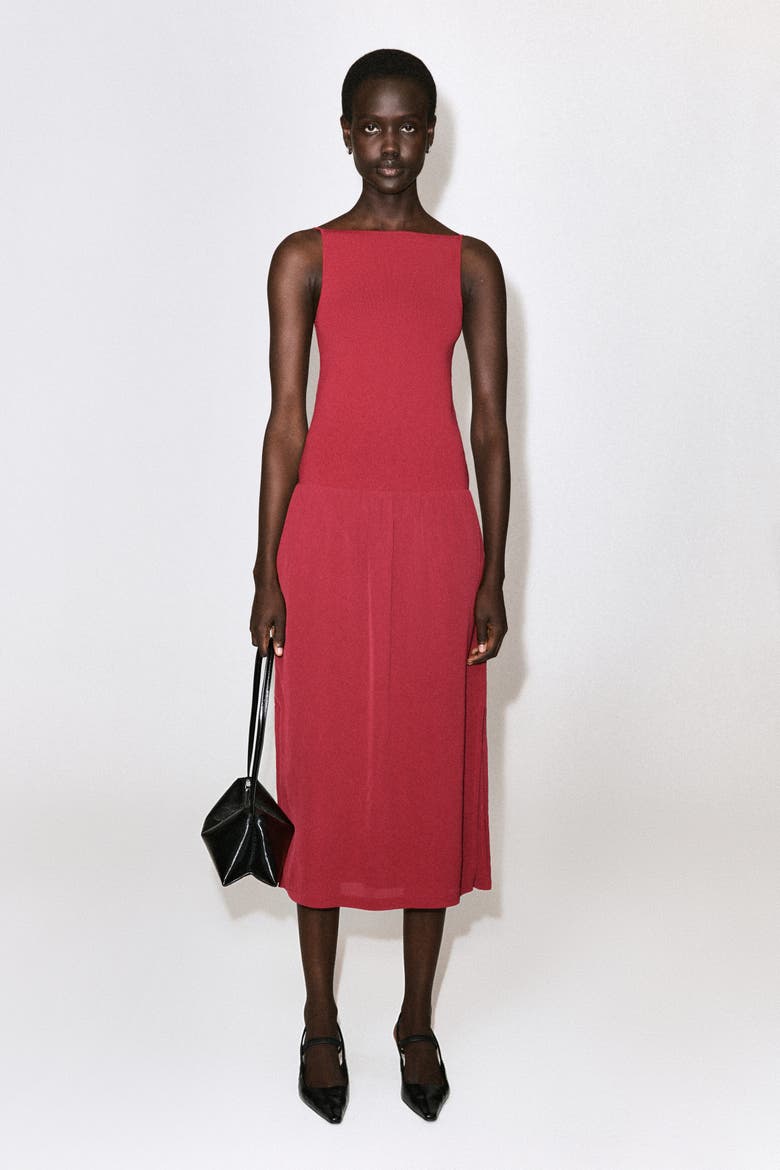 Contrast-Panel Maxi Dress, Alternate, color, RED
