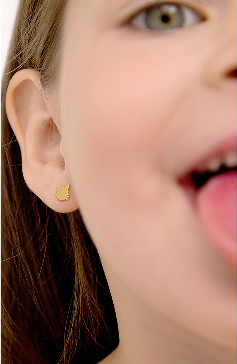 In Season Jewelry 14k Polished Kitty Cat Earrings, Alternate, color, Gold