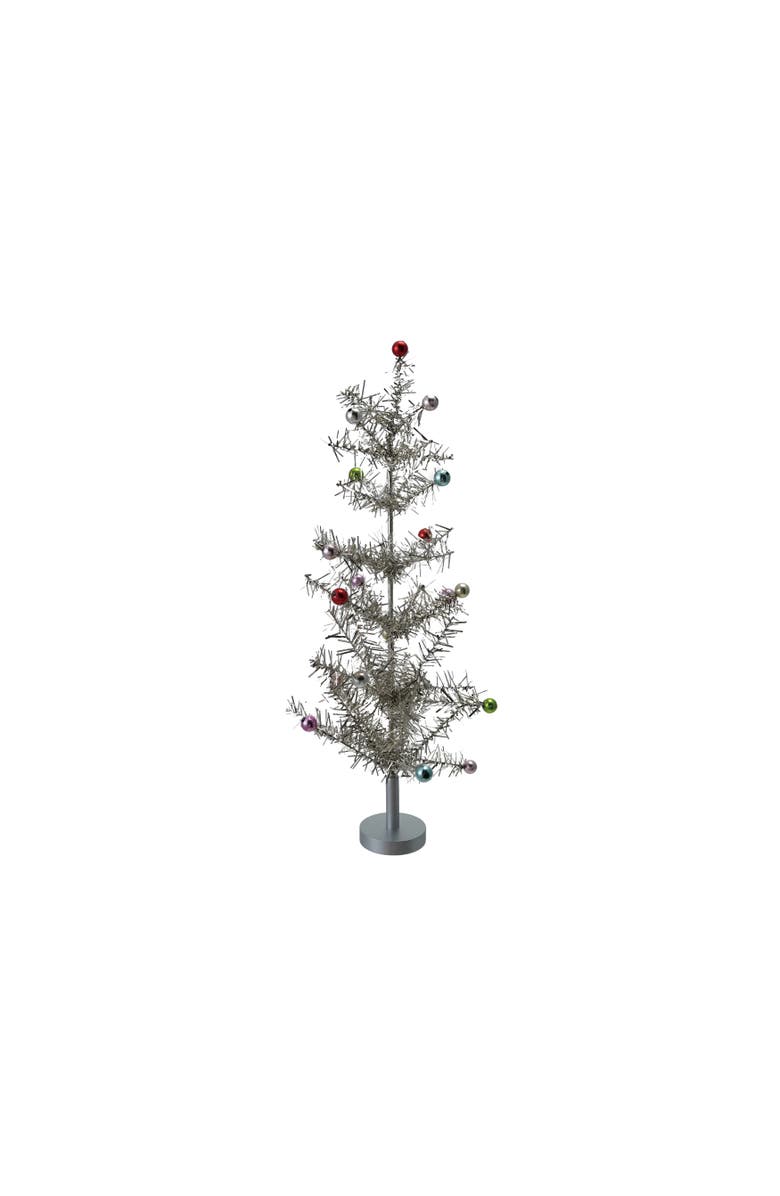 Storied Home Large Tinsel Tree with Multicolor Ball Ornaments, Silver Finish, Main, color, Silver