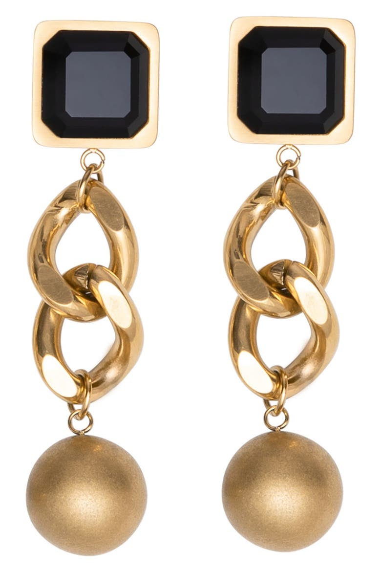 Geo Street Onyx Drop Earrings, Main, color, BLACK