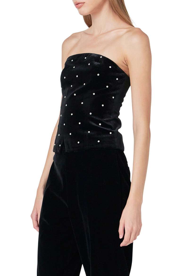 Embellished Strapless Velvet Top, Alternate, color, BLACK