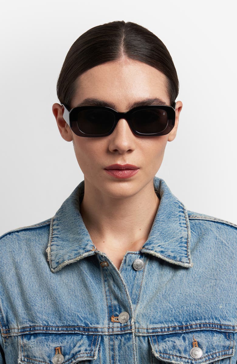 Stuart Weitzman 51mm Rectangular Sunglasses, Alternate, color, Black