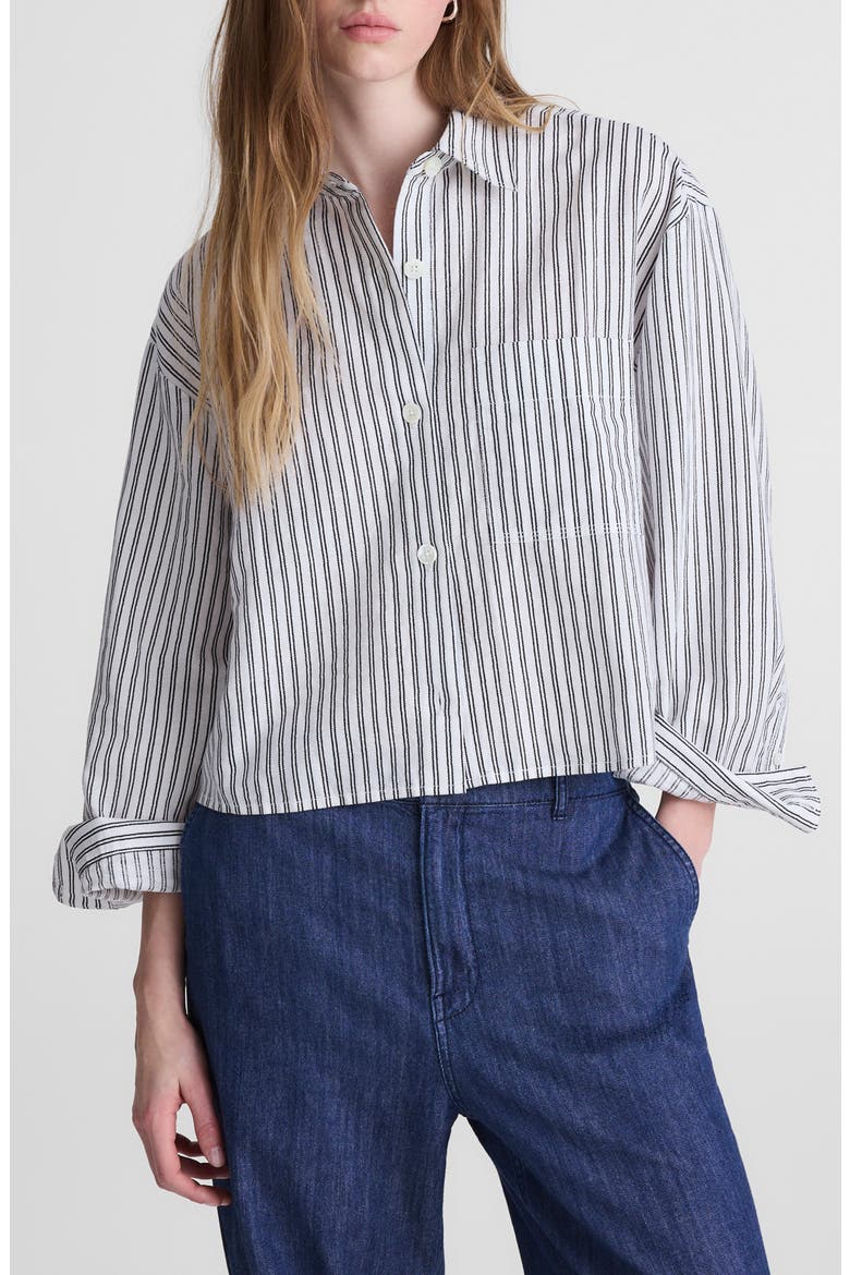 Straight Hem Linen & Cotton Button-Up Shirt, Main, color, WHITE
