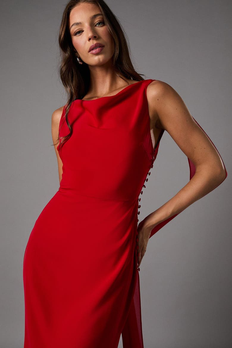 Cowl Back Crepe Maxi Dress, Alternate, color, Red