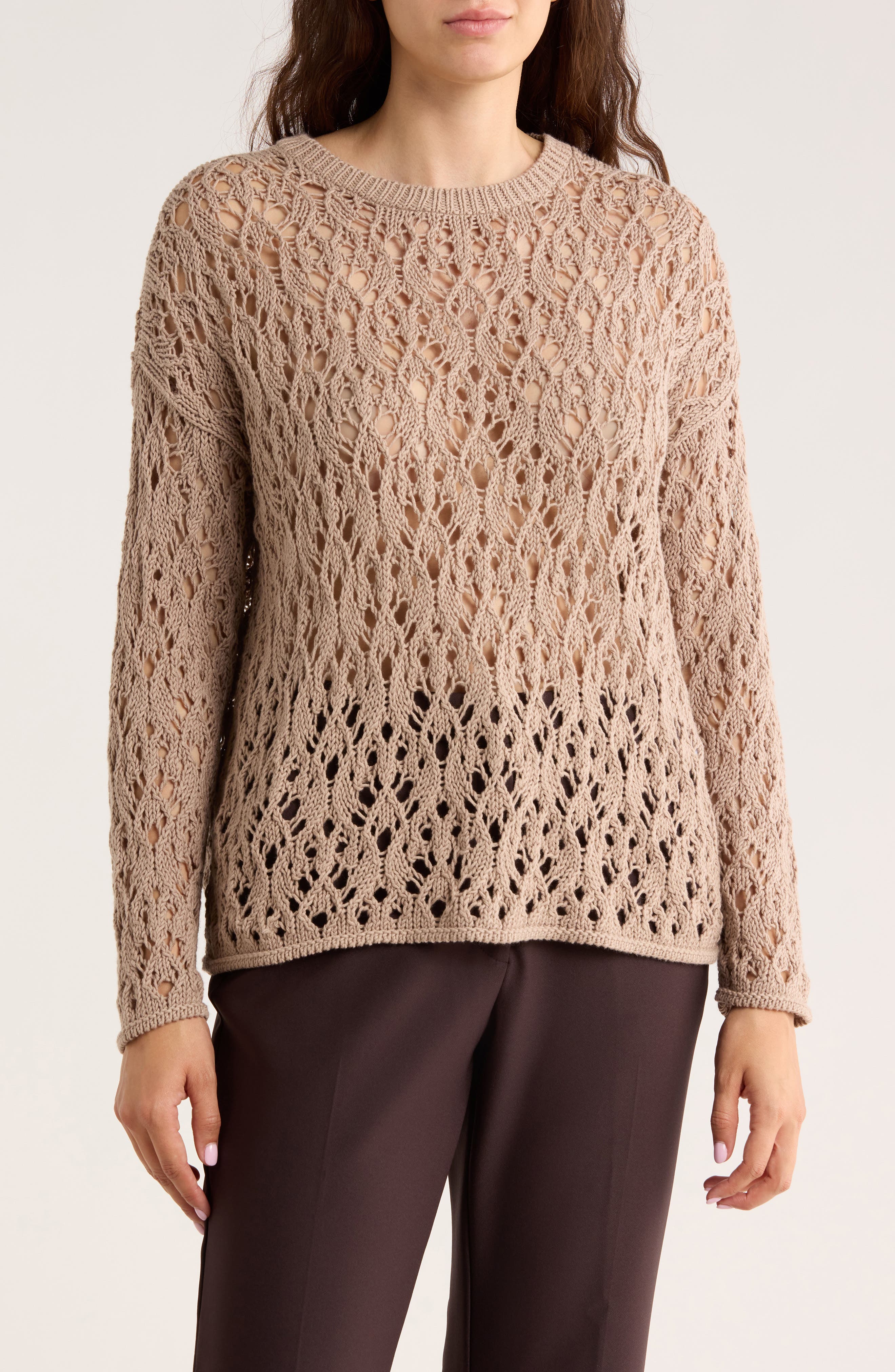 Eileen Fisher Open Stitch Organic Cotton Crewneck Sweater