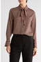 Satin Tie Neck Button-Up Shirt