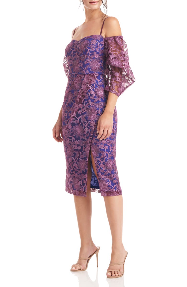 JS Collections Demi Off the Shoulder Midi Dress, Alternate, color, Aubergine