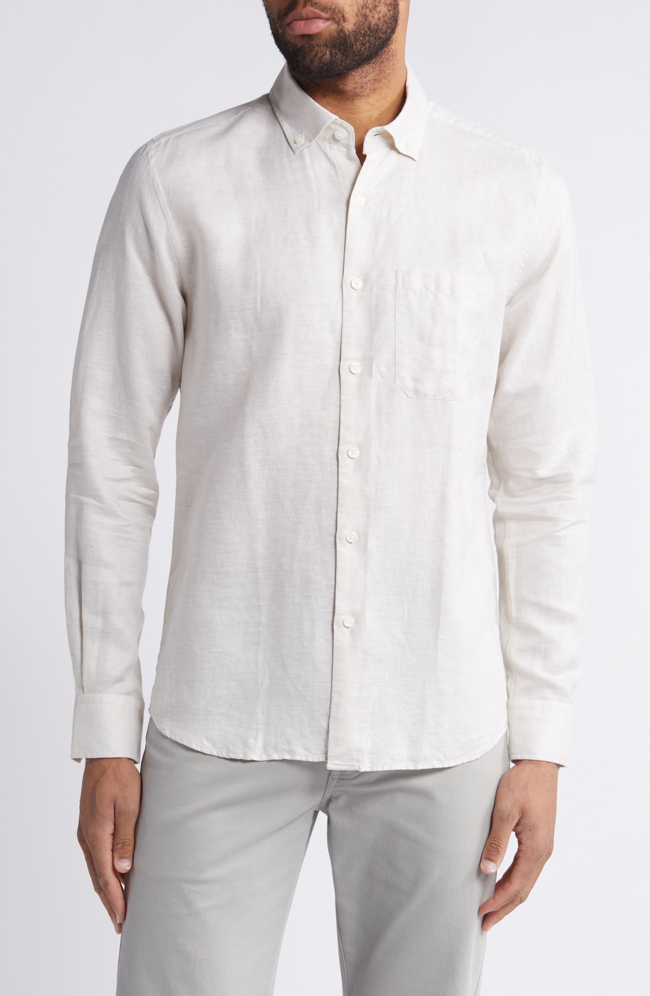 Scott Barber Solid Linen & Lyocell Twill Button-Down Shirt