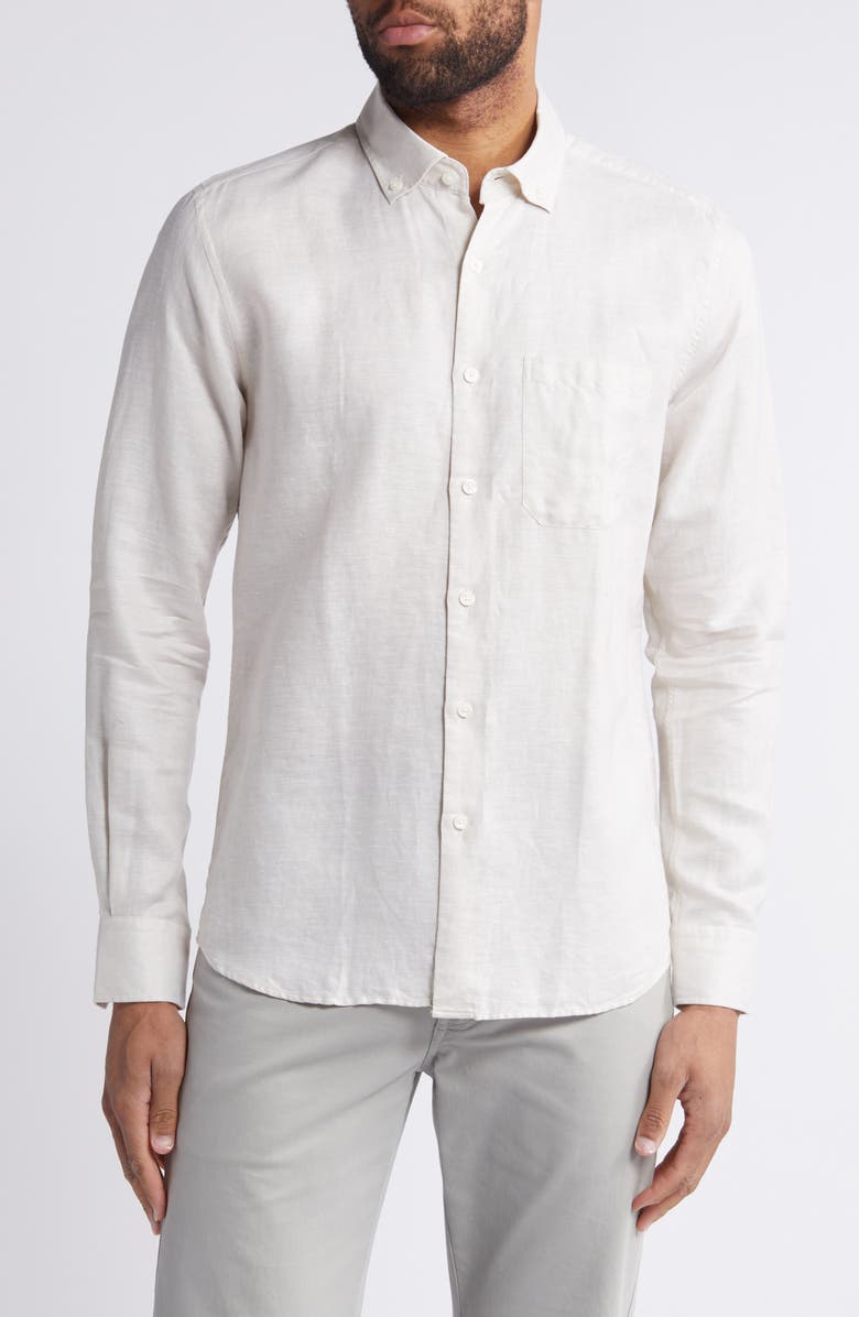 Scott Barber Solid Linen & Lyocell Twill Button-Down Shirt, Main, color,