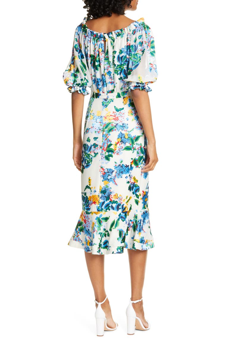 Olivia Silk Midi Dress, Alternate, color, CREAM BEGONIA