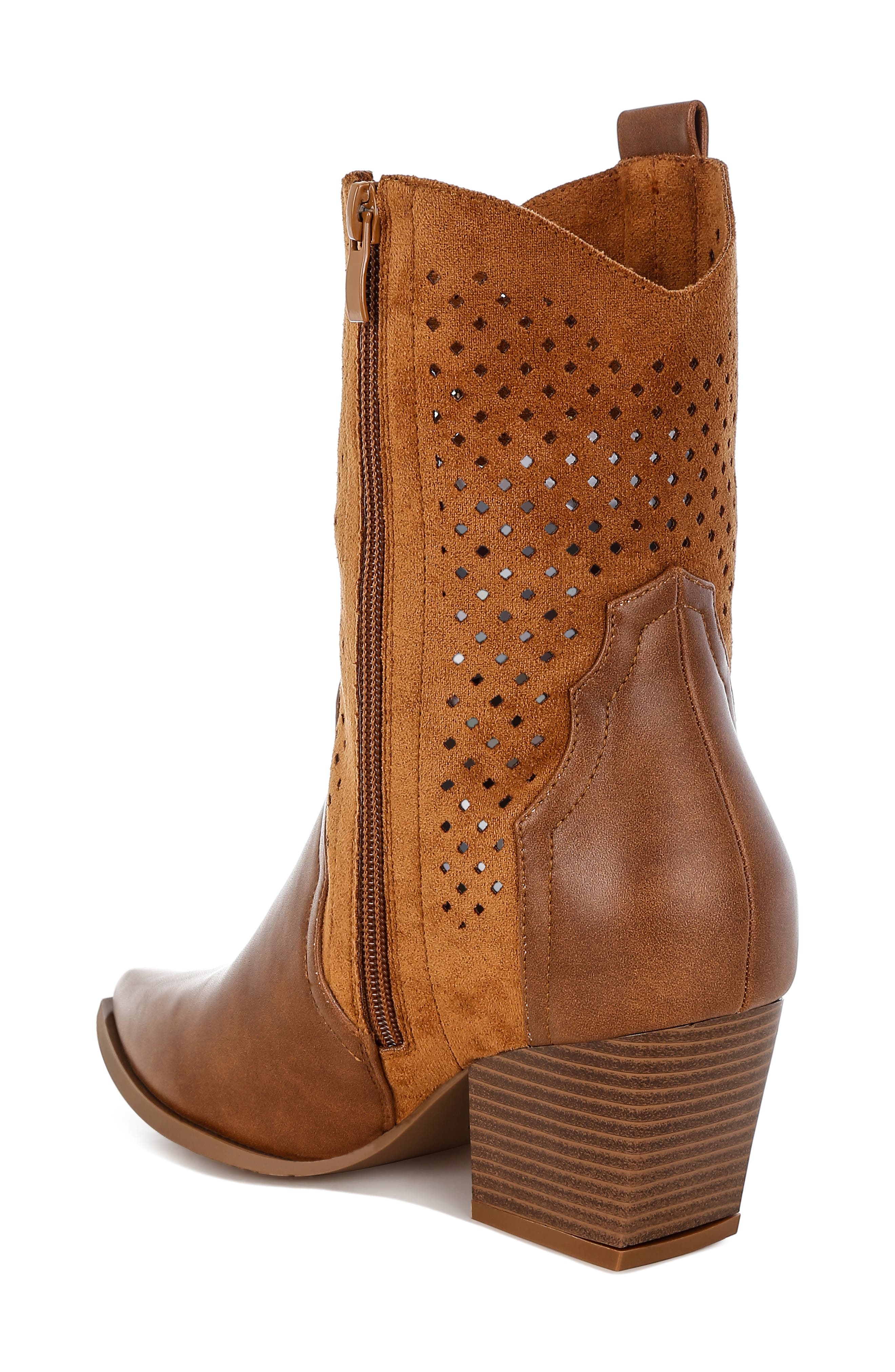 LONDON RAG Lomela Perforated Block Heel Boot, Alternate, color, Tan