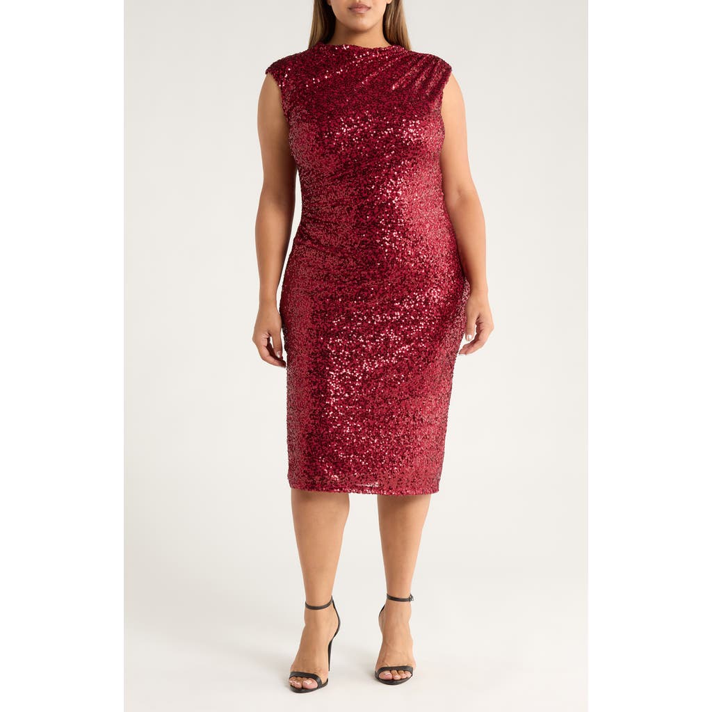Anne Klein Sequin Drape Midi Dress In Red