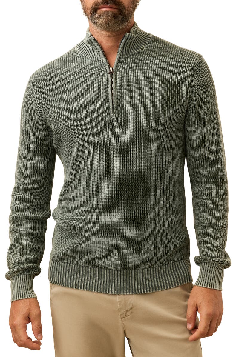 Faherty Sunwashed Quarter-Zip Sweater, Main, color, Mountain Olive