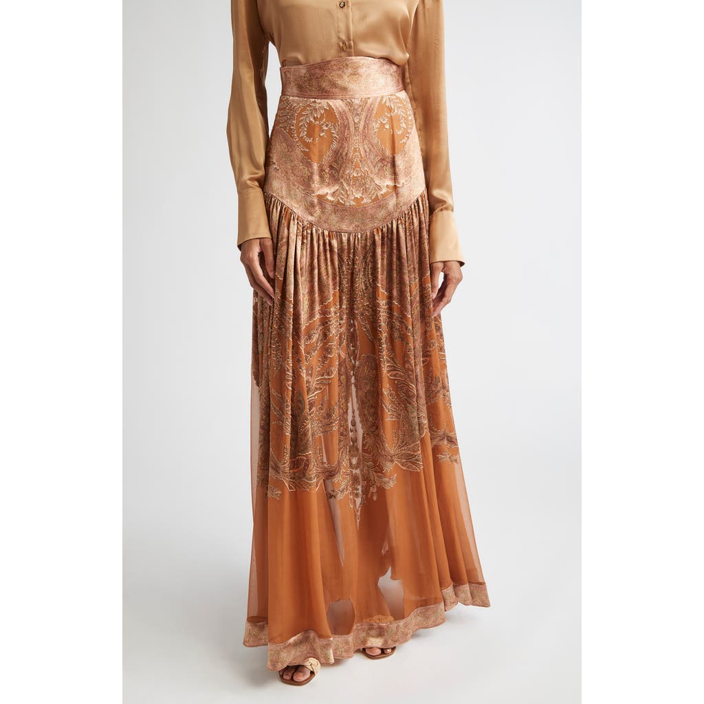 Zimmermann Memento Burnout Paisley Skirt In Brown