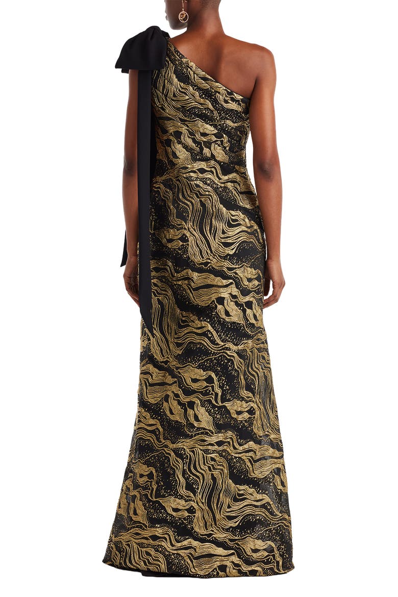 Metallic Jacquard One-Shoulder Gown, Alternate, color, GOLD/BLACK