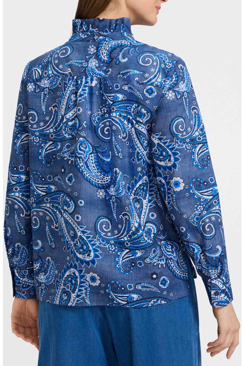 Sadie Paisley Ruffle Cotton Poplin Button-Up Shirt, Alternate, color, BLUE/ MULTI