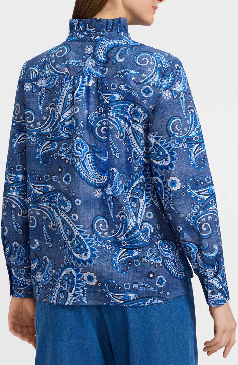 Foxcroft Sadie Paisley Ruffle Cotton Poplin Button-Up Shirt, Alternate, color, Blue/ Multi