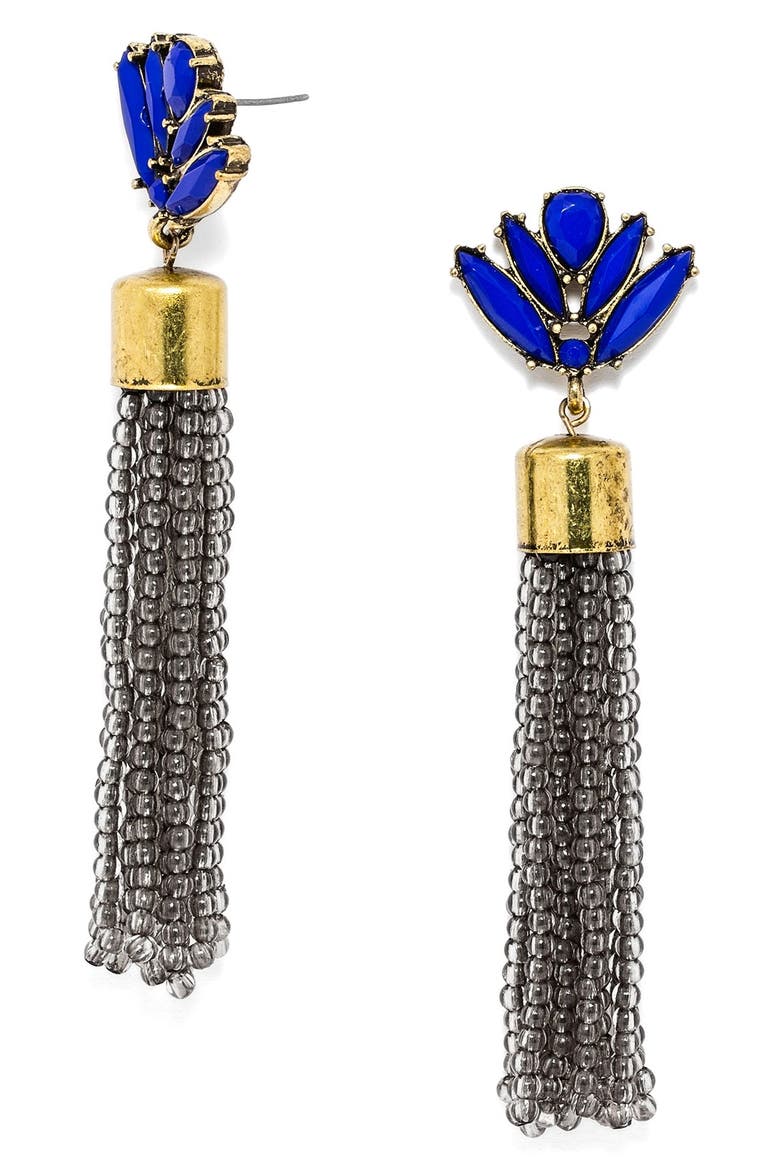 'Acid' Fringe Tassel Drop Earrings, Main, color, GREY