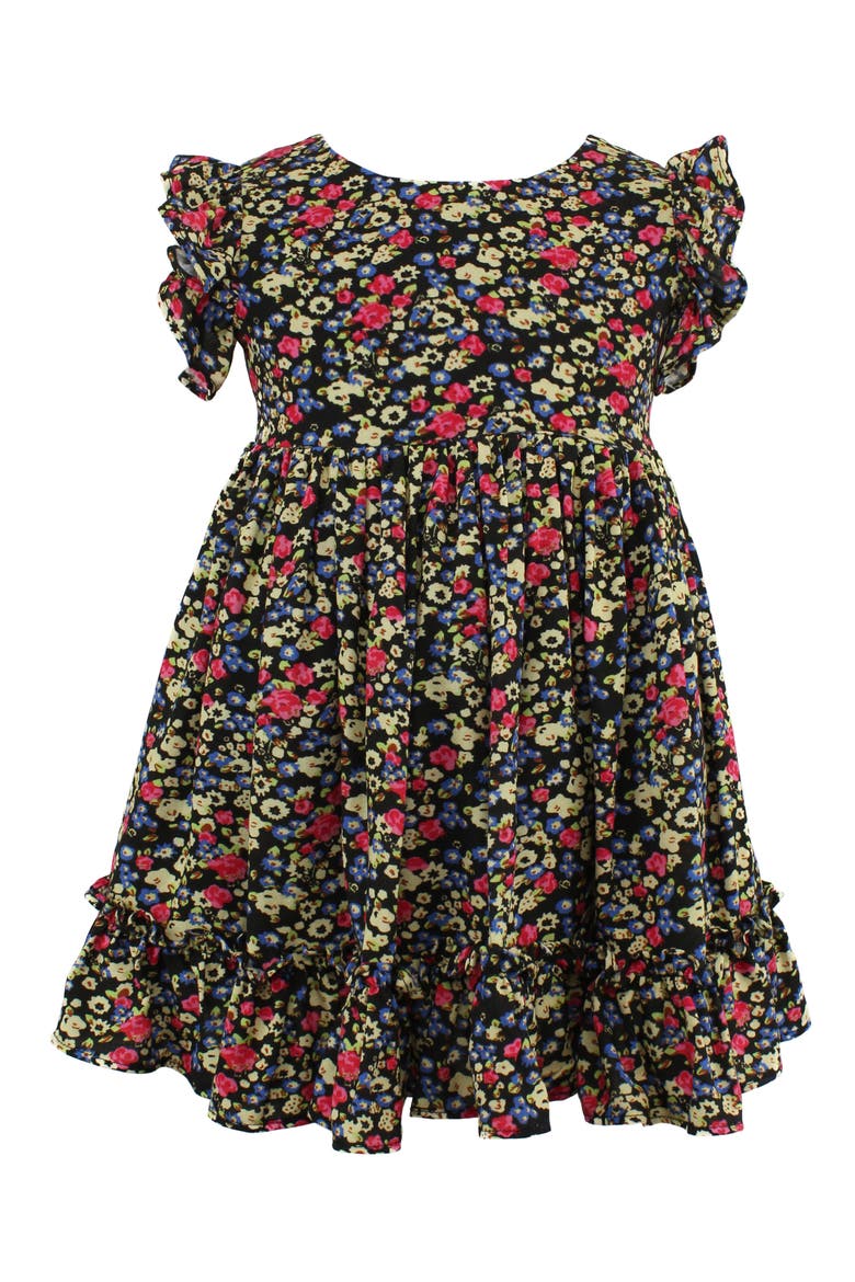 Kids' Floral Dress, Main, color, BLACK/RED MULTI