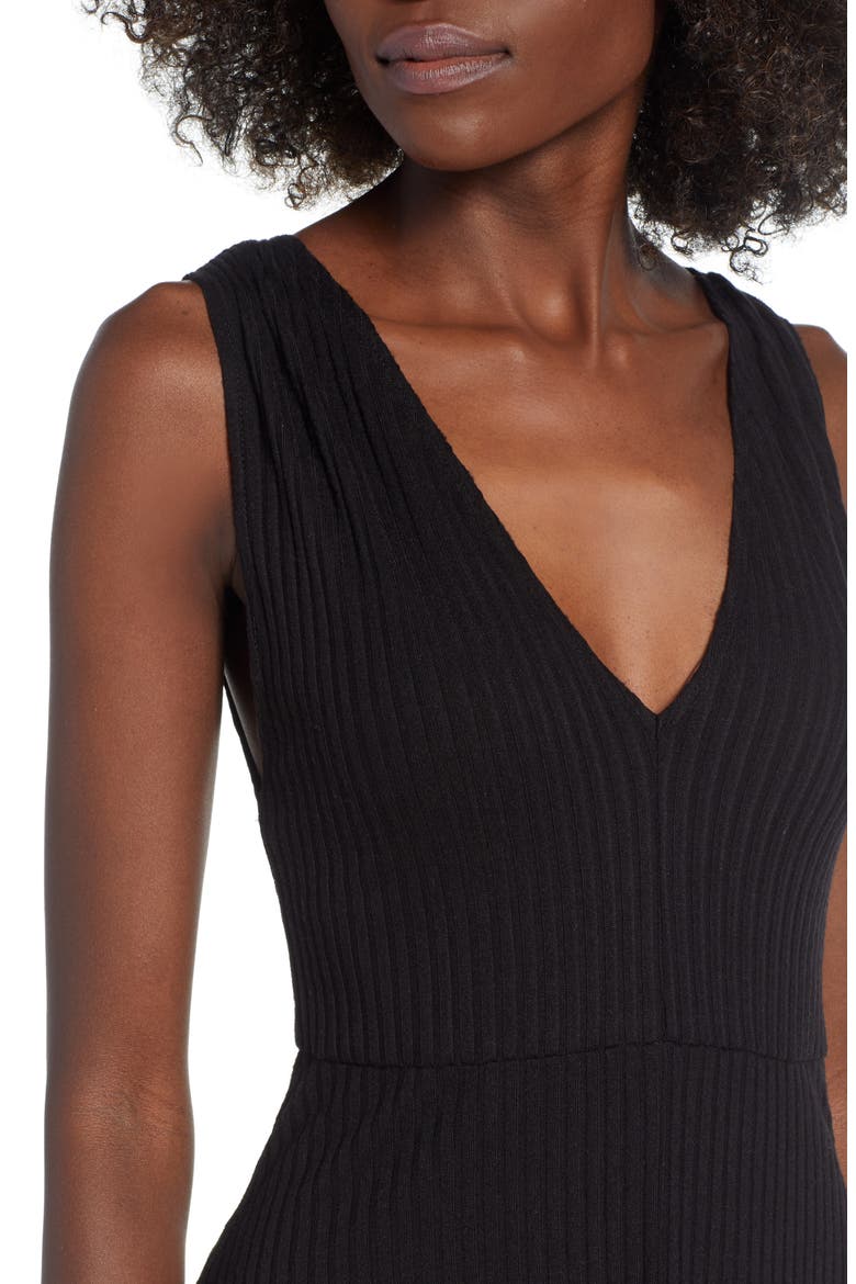 Rib Knit Midi Dress, Alternate, color, BLACK