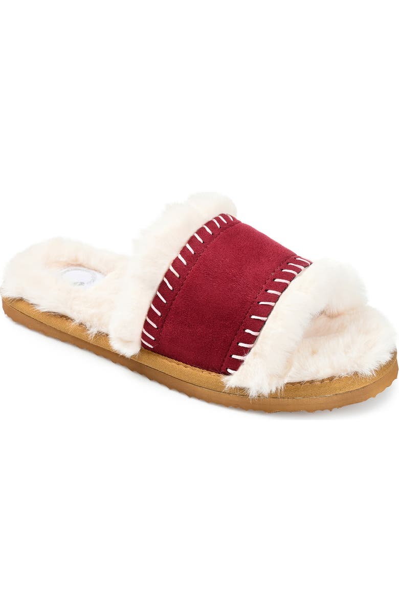 Journee Collection Mardie Faux Fur Slipper, Main, color, Wine
