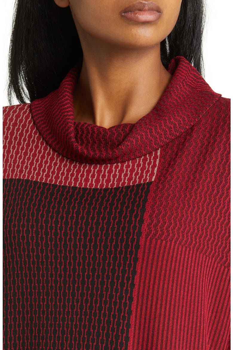 Colorblock Cowl Neck Knit Blouse, Alternate, color, CHERRY RED/ JAVA/ BLACK