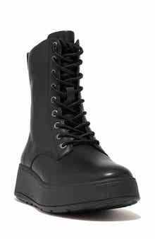 F-Mode Lace-Up Leather Flatform Combat Boot