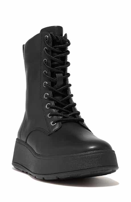 F-Mode Lace-Up Leather Flatform Combat Boot