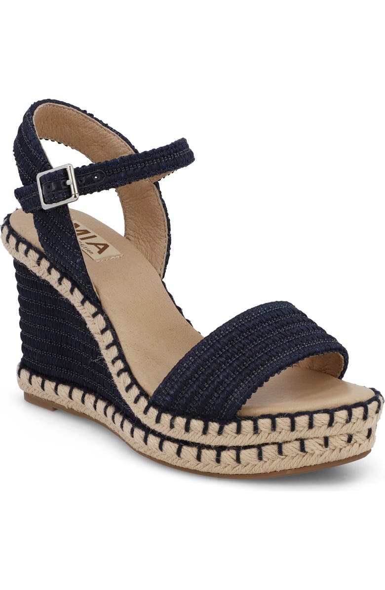 MIA Milazzo Platform Wedge, Main, color, Navy Raffia