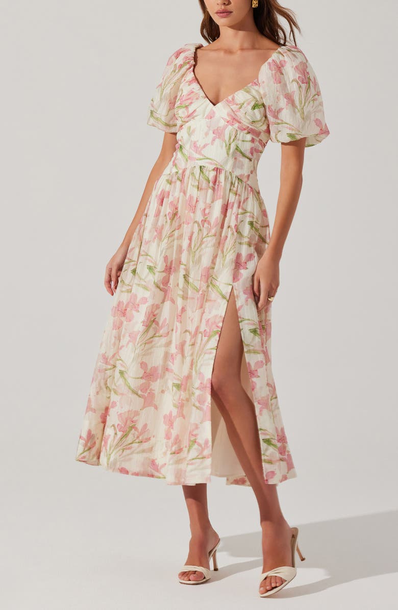 ASTR the Label Sasilia Floral Midi Dress, Alternate, color, Pink Cream Floral